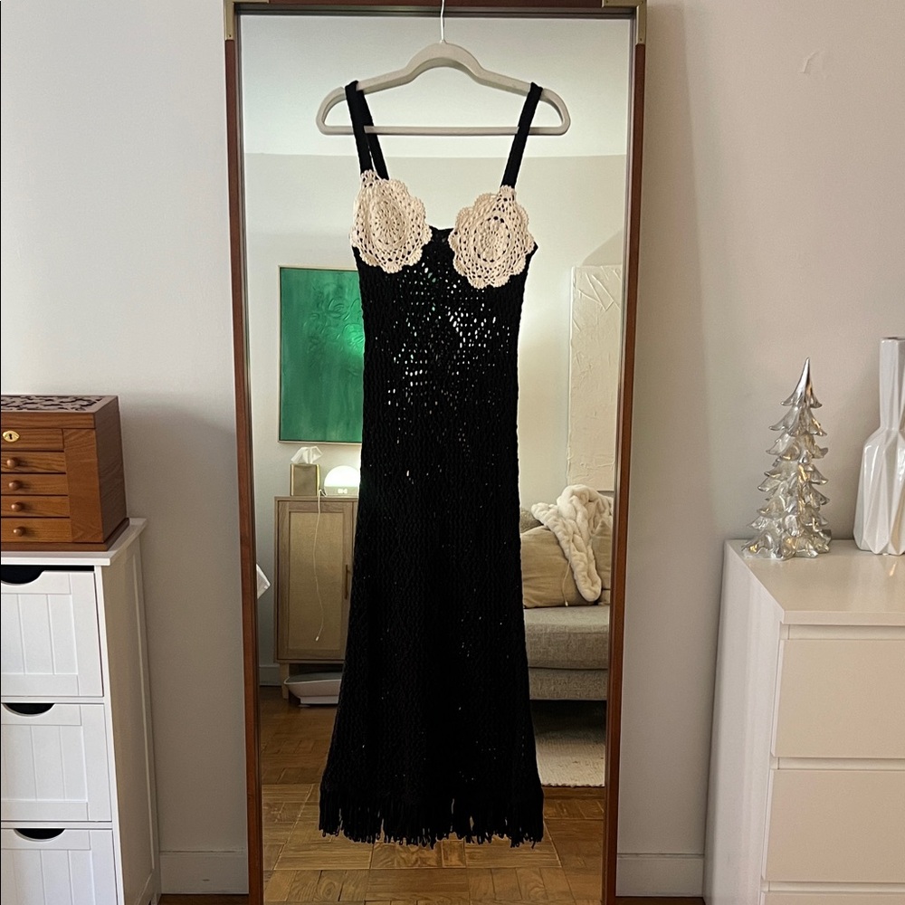 Black and Cream Crochet Dress